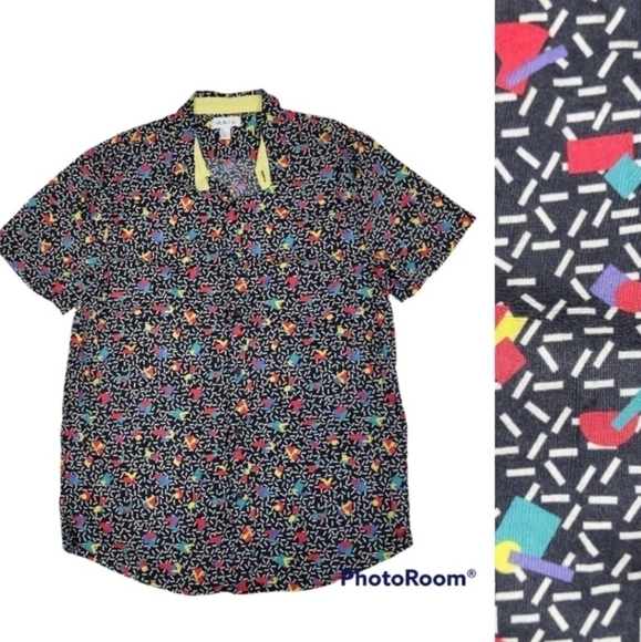THE RAIL Black and White Multicolored Geometrical Vintage Style Button Short XL - Picture 1 of 11
